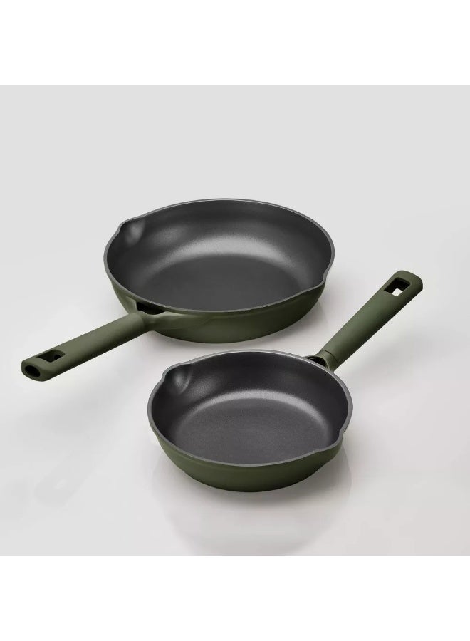 كاروت طقم أواني كاروت 21 قطعة غير لاصق لطهي صحي خالٍ من PFOA، يضم مقالي وقدر طهي ومقلاة تشويح وكسرولة وقدر بخارية ومقلاة 4×1، متوافق مع جميع المواقد وآمن لغسالة الصحون (أخضر داكن) - Image 3